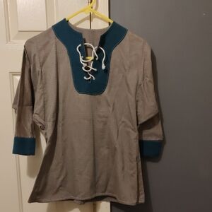 Gray/Brown and Teal Lace-Up Tunic